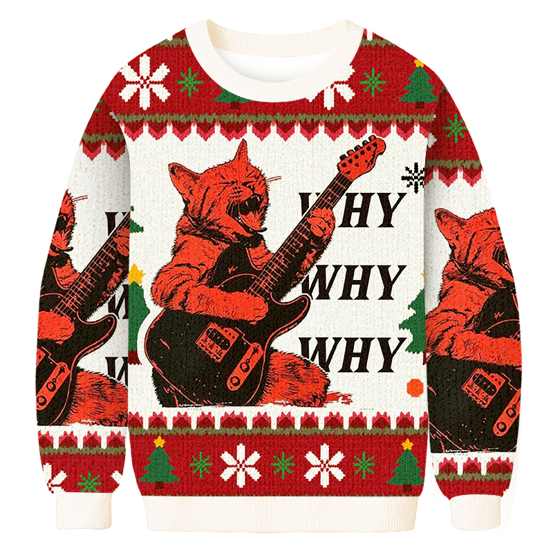 Why Guitar Cat Christmas Ugly Sweater Winter Apparel Cat Gifts For Christmas