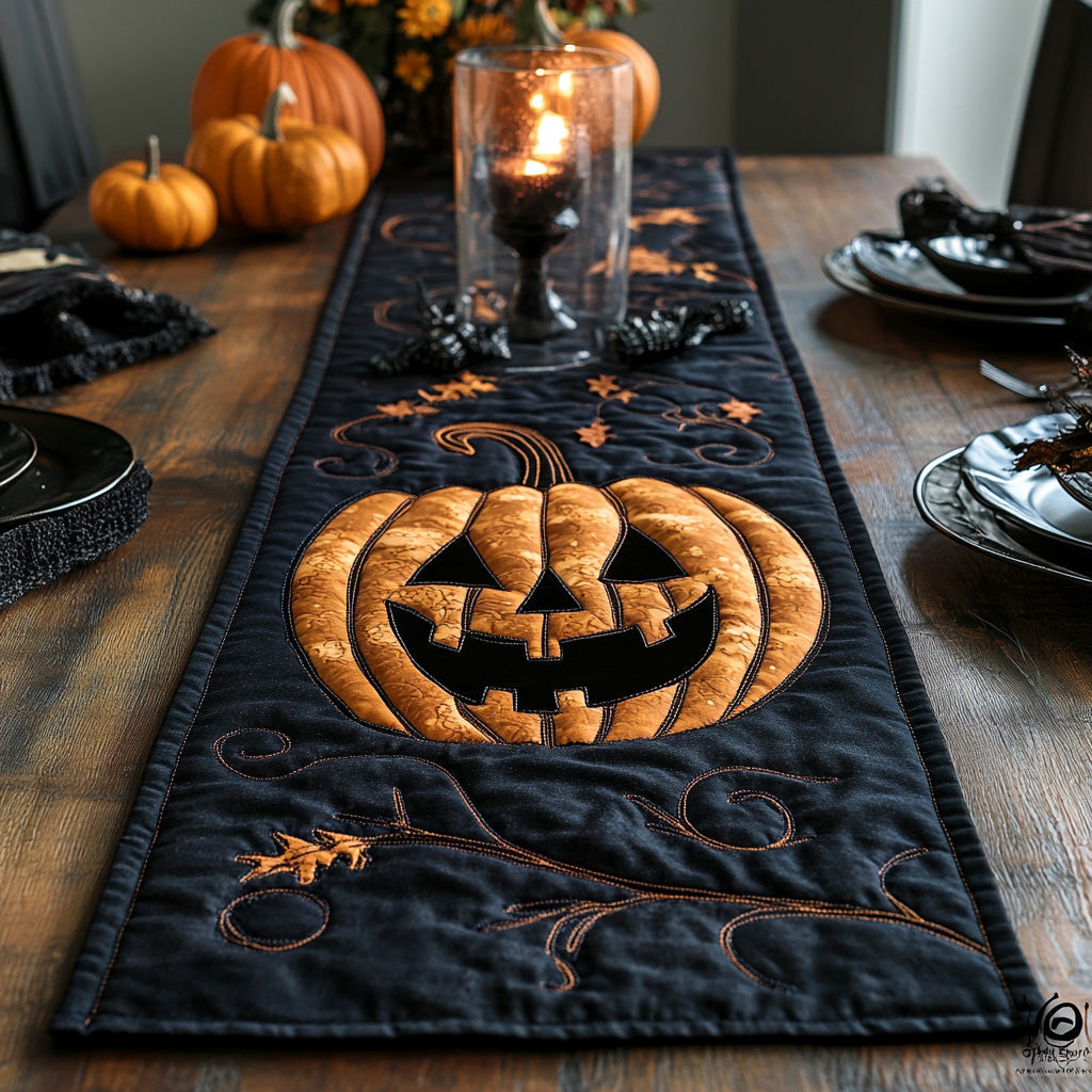 Wicked Lantern Quilted Table Runner Halloween Dining Table Runner Dinner Table Decor