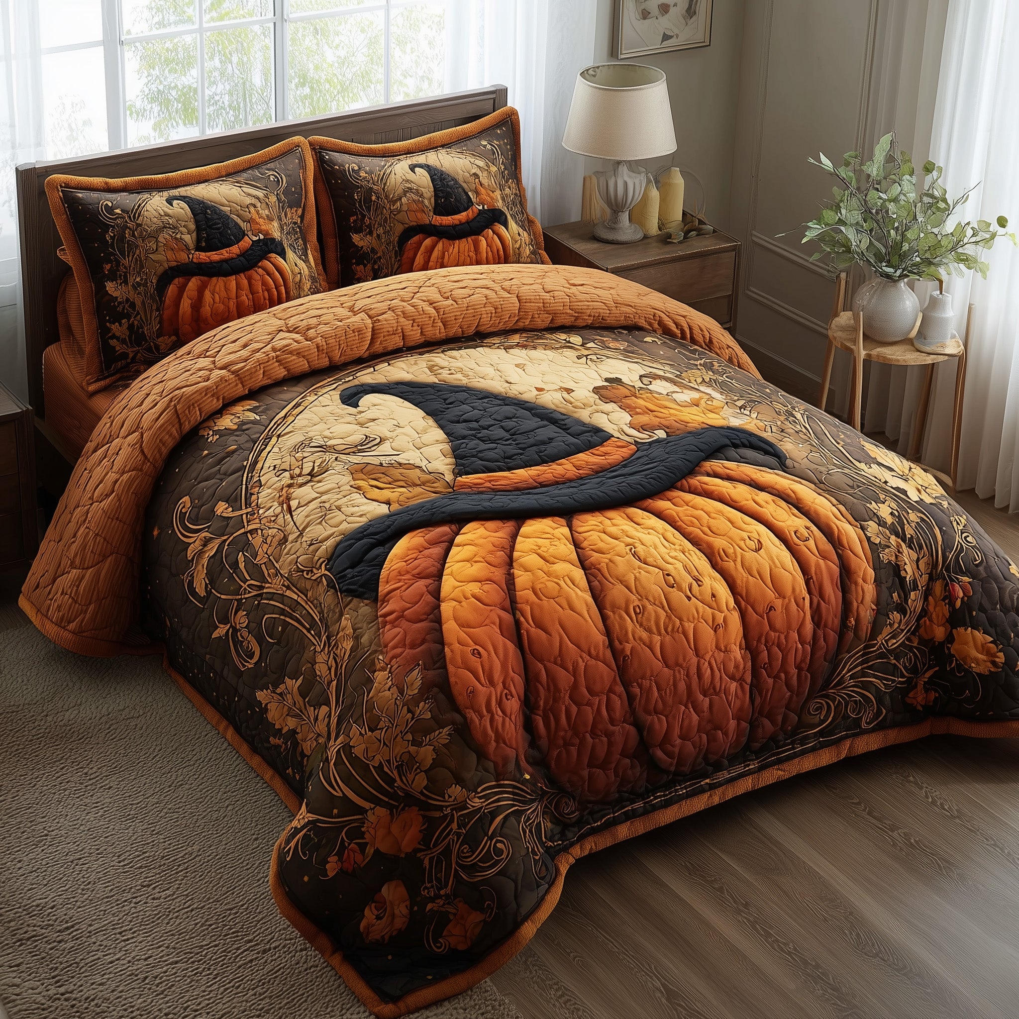 Wicked Pumpkin Glow Quilted Bedding Set Ultimate Comfort