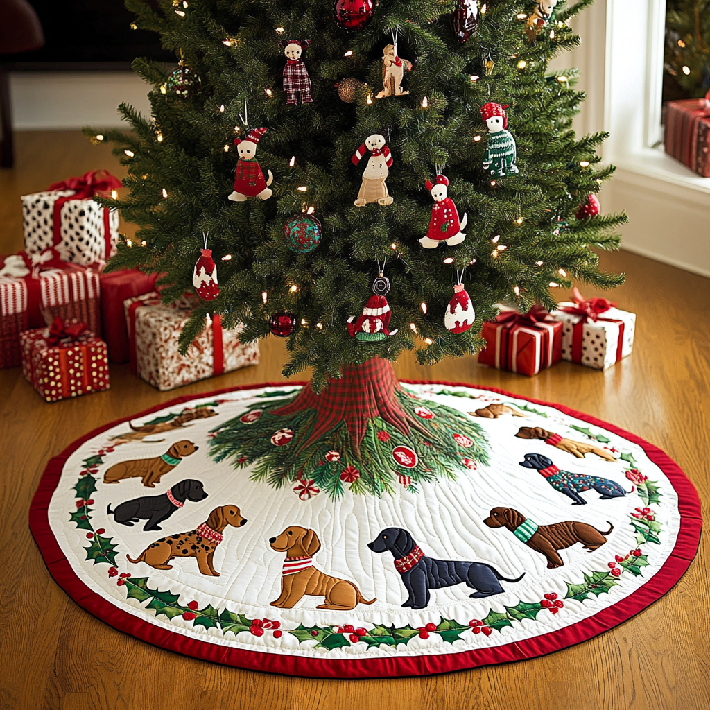 Wiener Wonder Christmas Quilted Tree Skirt Seasonal Gift Merch for Festive Homes