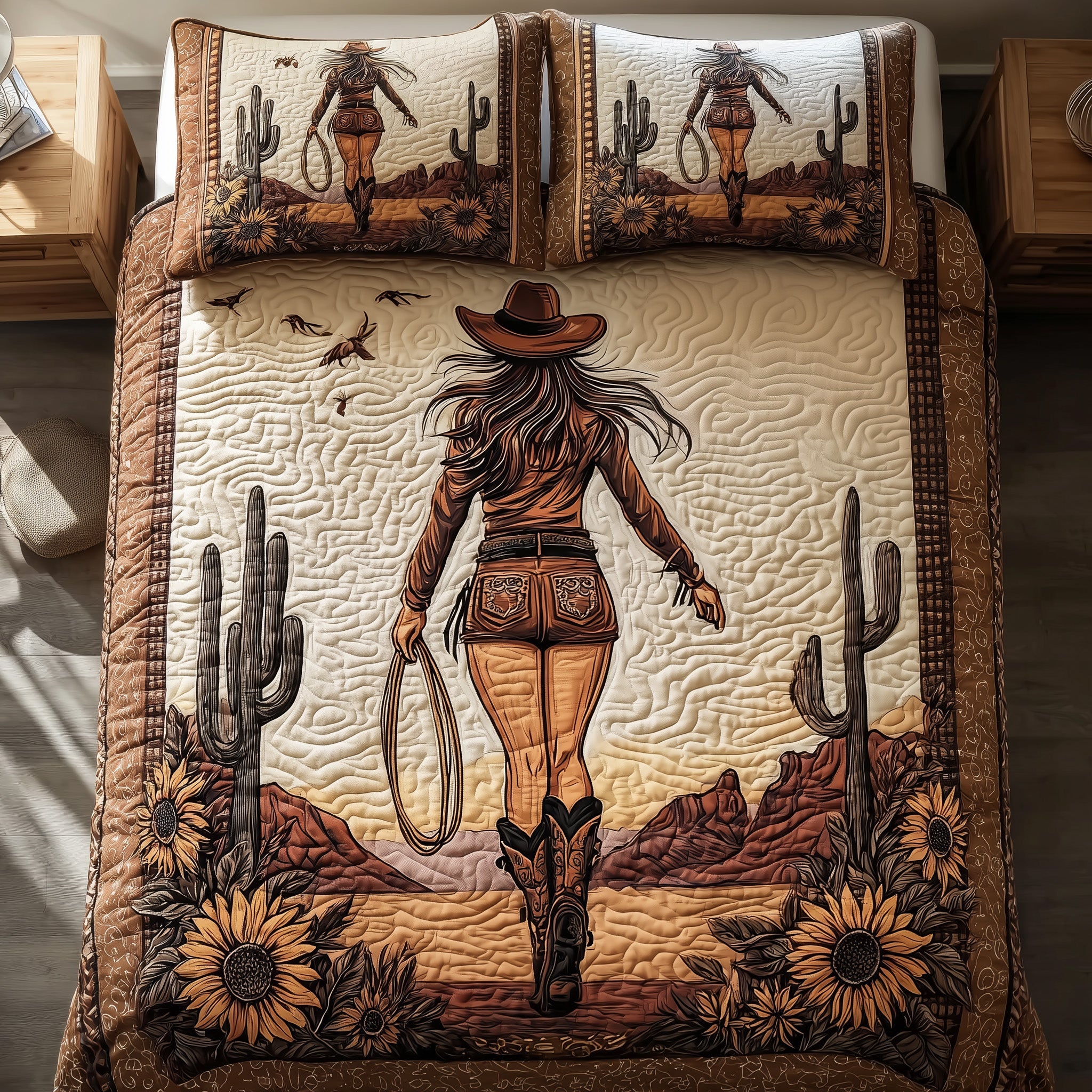 Wild and Free Quilted Bedding Set Duvet Cover Bedspread Christmas Presents For Him Western