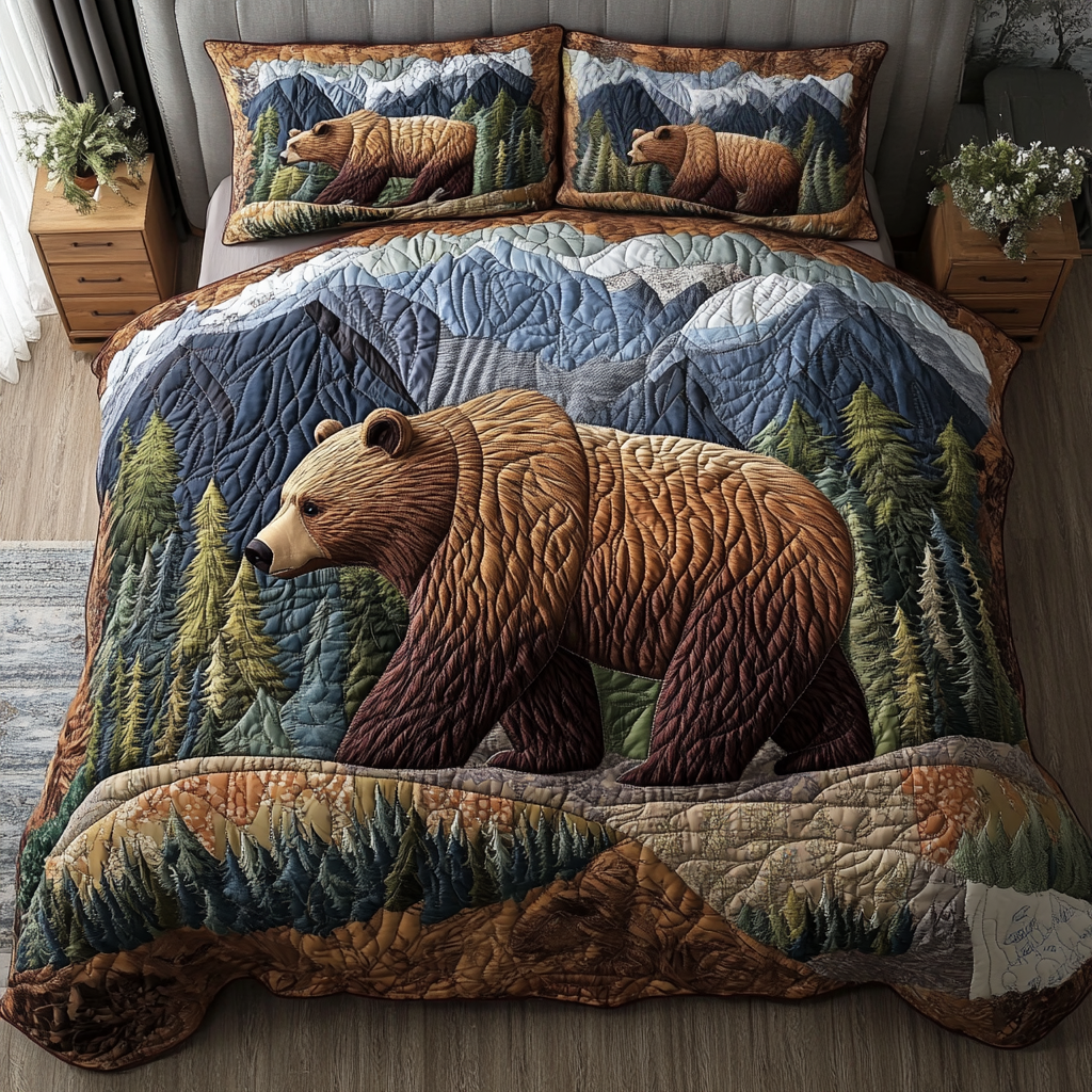 Wild Bear Quilted Bedding Set Bed Decor Bear Gifts For Mom