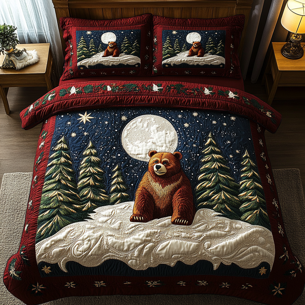 Wild Bear Quilted Bedding Set Bed Room Decoration Cute Bear Gifts For Him Her