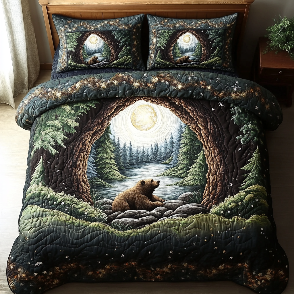 Wild Bear Quilted Bedding Set Best Comforter Sets Gift For Wildlife Lovers