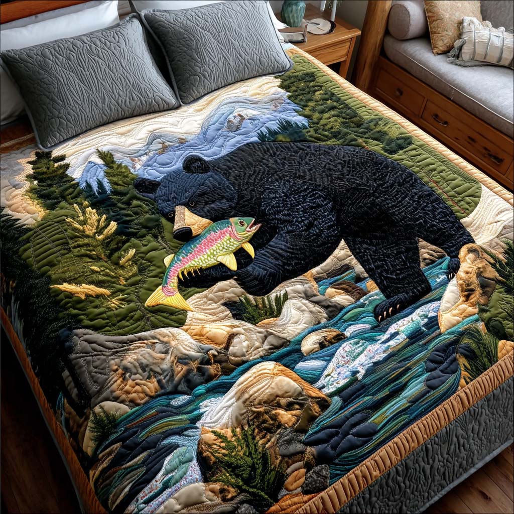 Wild Bear Quilted Bedding Set Christmas Bed Sheets Cute Bear Gifts For Him Her