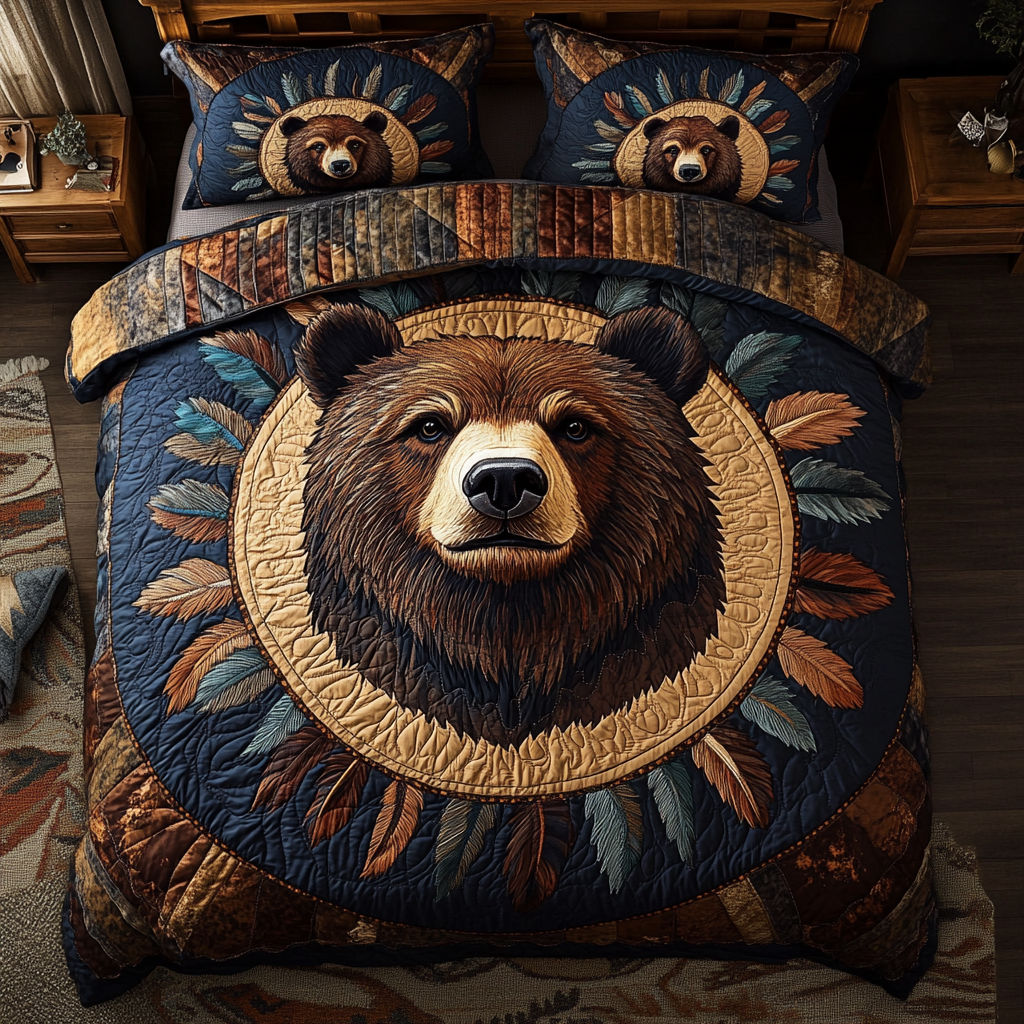 Wild Bear Quilted Bedding Set Christmas Bedding Duvet Cover Gifts For Bear Lovers
