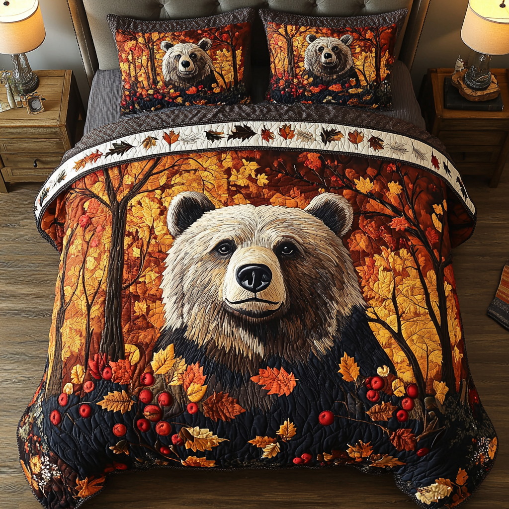 Wild Bear Quilted Bedding Set Fall Bedding Sets Bear Themed Gifts
