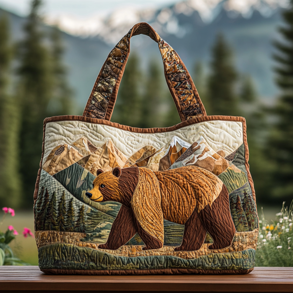 Wild Bear Quilted Tote Bag Cute Bear Gifts For Him Her