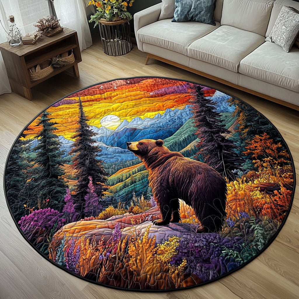 Wild Bear Sunset Quilted Round Mat Christmas Decor For Entryway Best Bear Gift Ideas