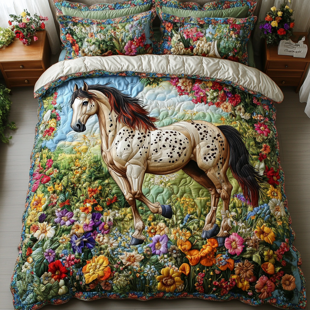 Wild Beauty Quilted Bedding Set Cozy Bedroom Decor Horse Themed Christmas Gifts