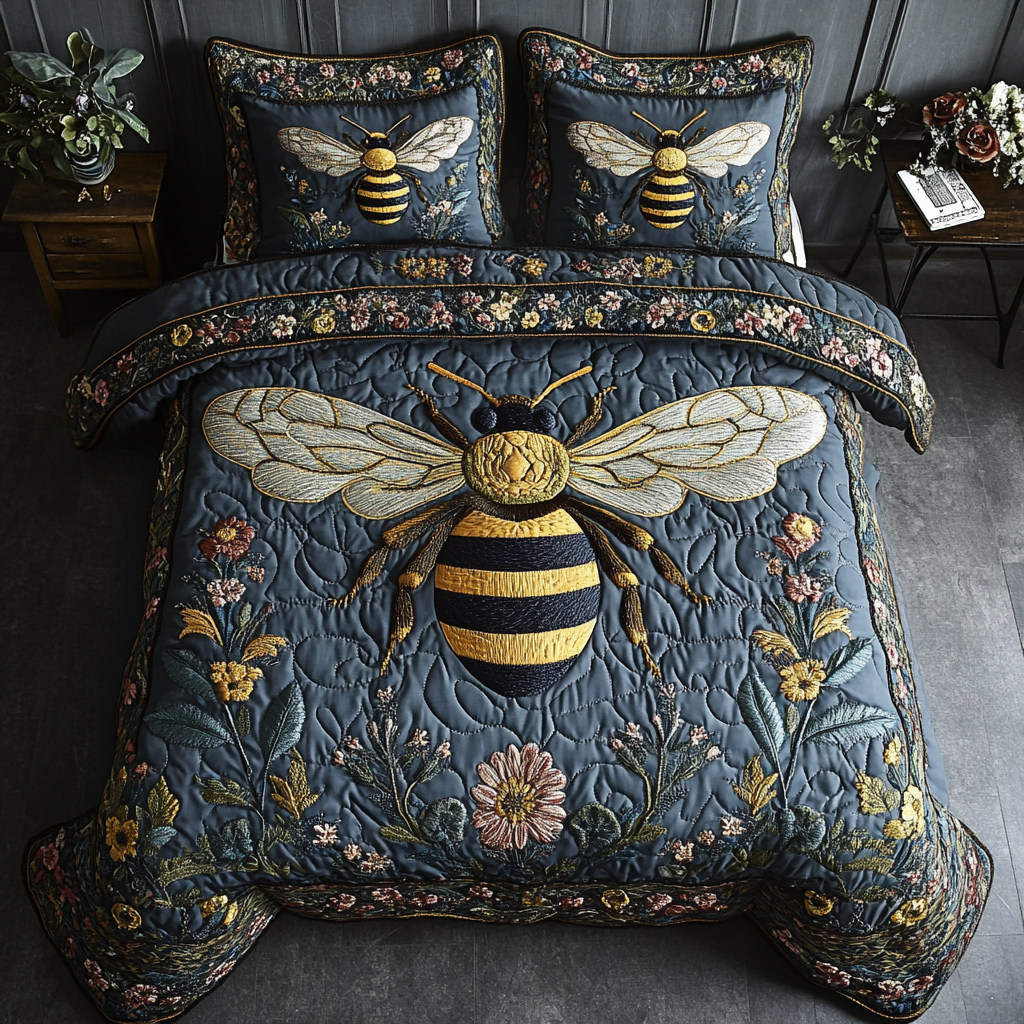 Wild Bee Quilted Bedding Set Cozy Bedroom Decor Bee Themed Gifts For Her