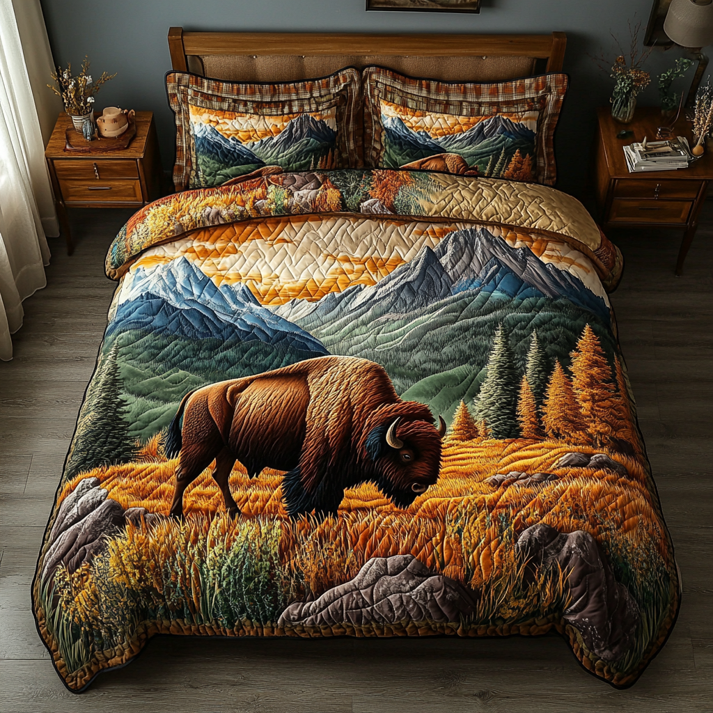 Wild Bison Quilted Bedding Set Bed Decor Ideas Bison Themed Gifts