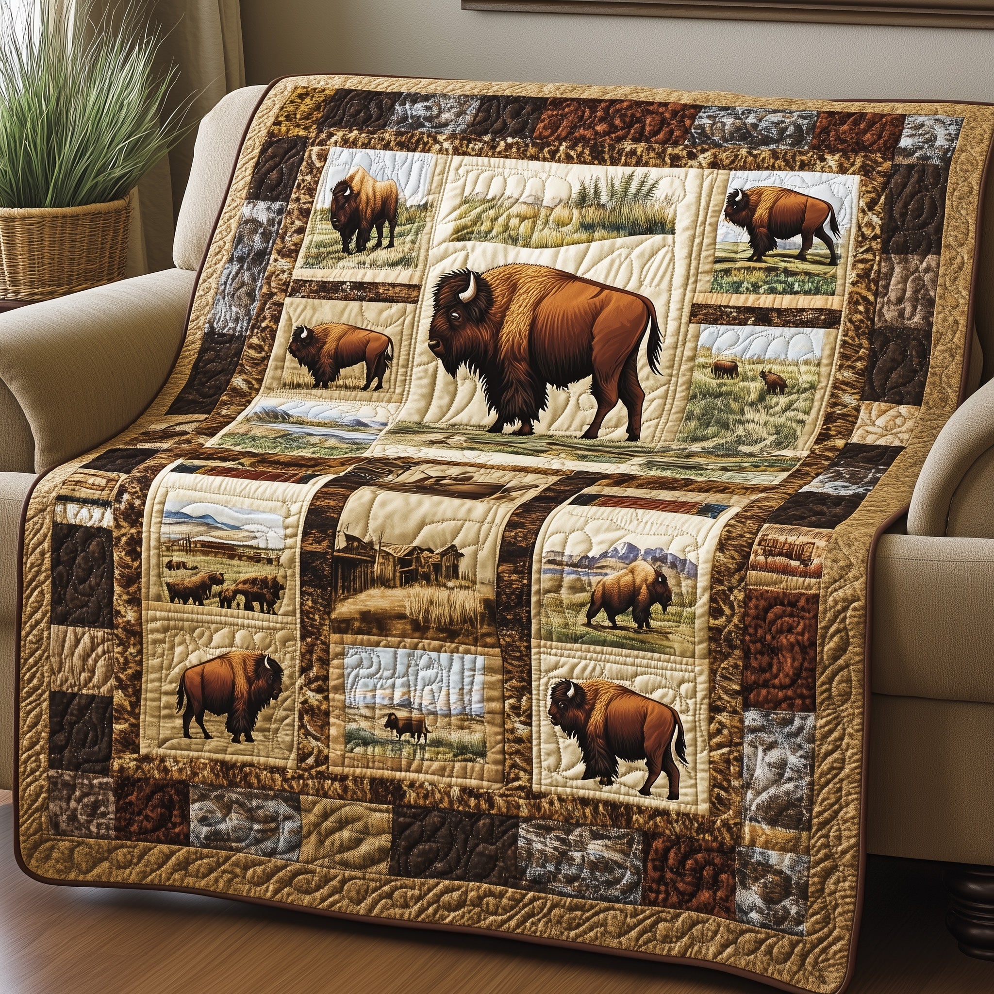 Wild Bison Quilted Blanket Best Couch Throw BlanketBison Gifts For Husband
