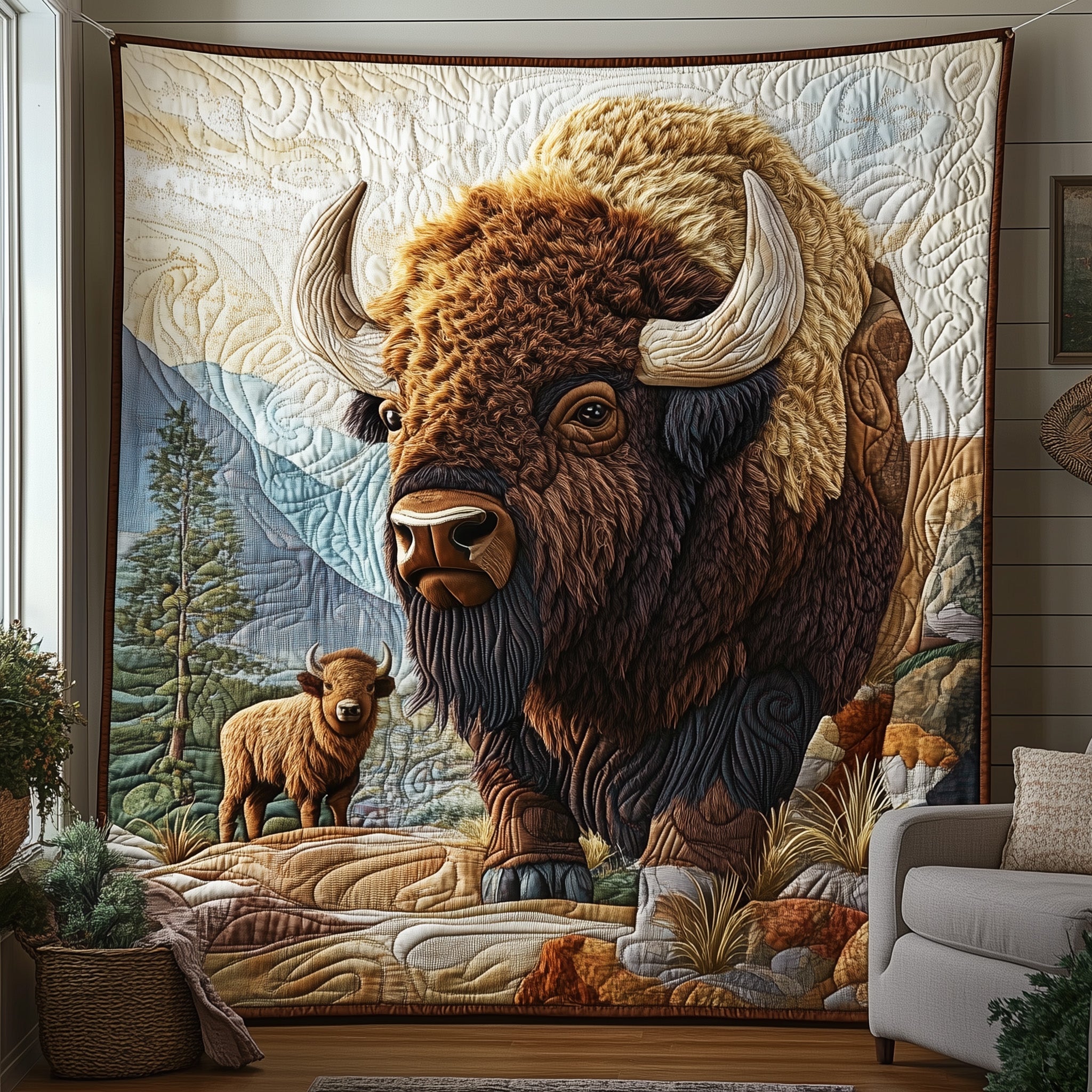Wild Bison Quilted Blanket Best Couch Throw BlanketBison Themed Gift Items