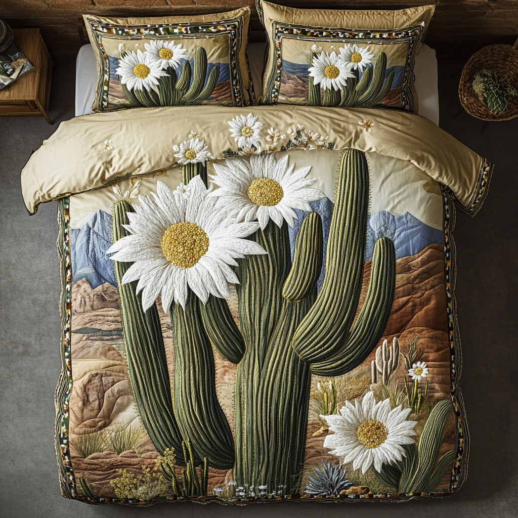 Wild Bloom Quilted Bedding Set Best Bedspread Set Cactus Gifts For Him