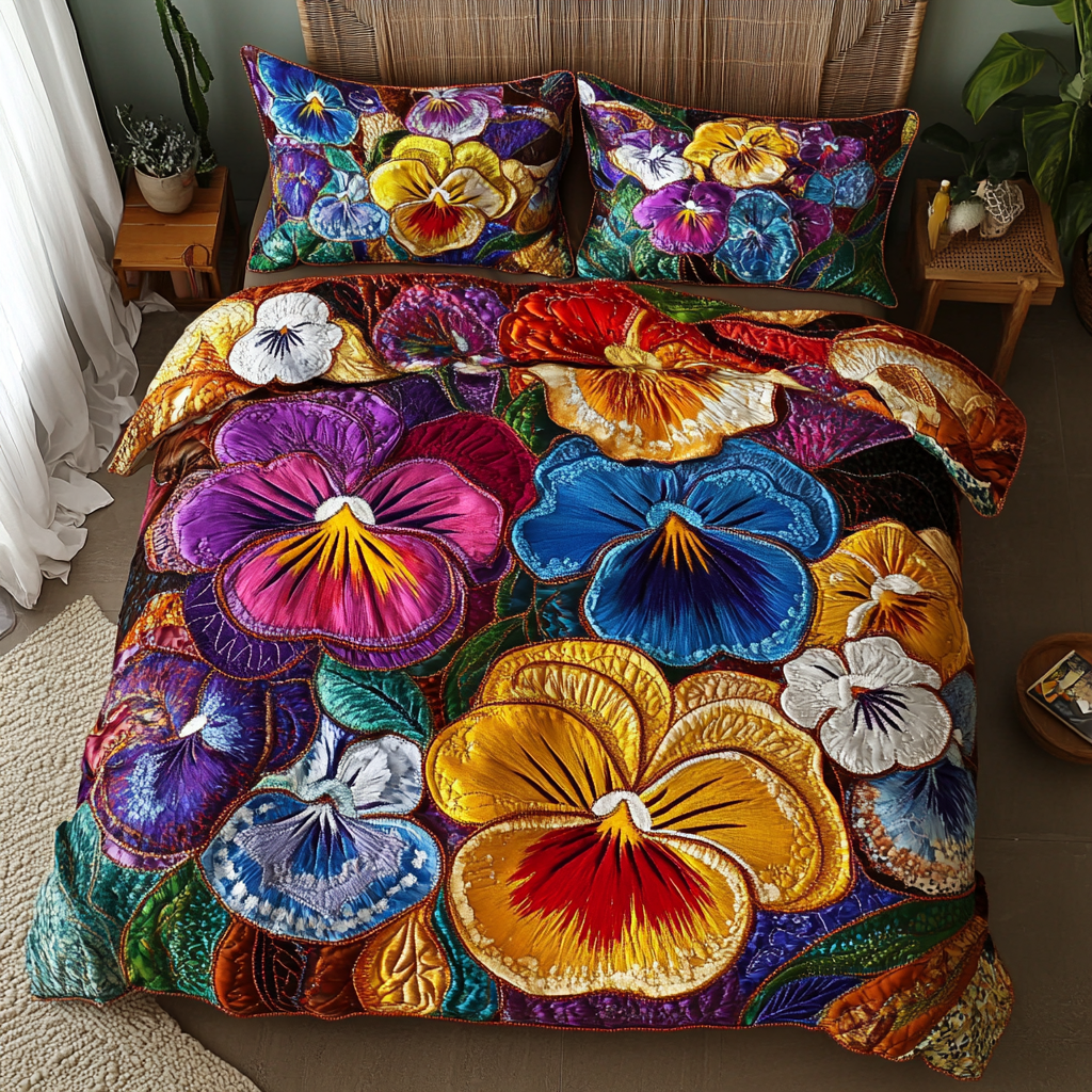 Wild Bloom Quilted Bedding Set Cute Room Decor Unusual Lavender Gifts