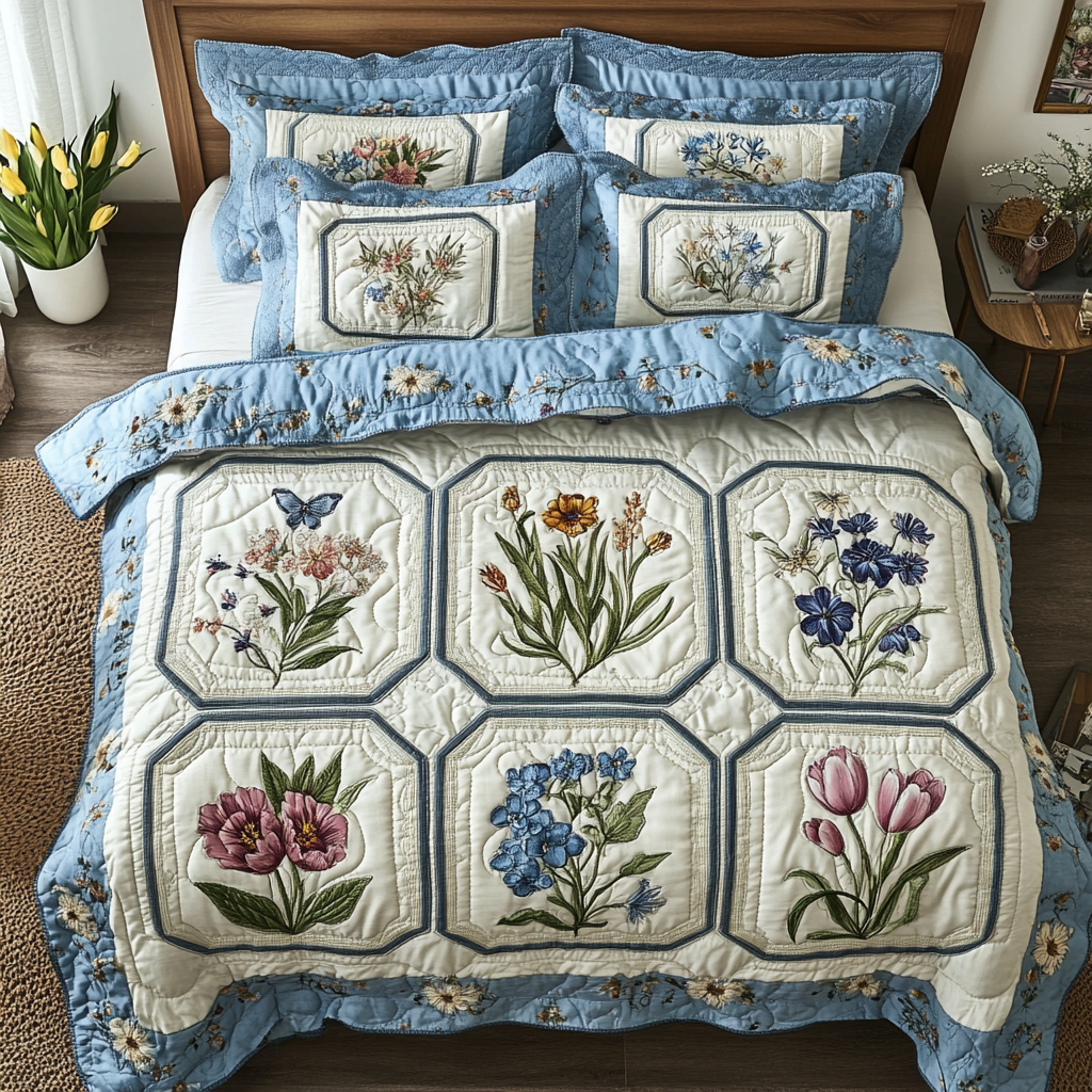 Wild Bloom Quilted Bedding Set Unique Bed Sheet Set Presents For Flower Lovers