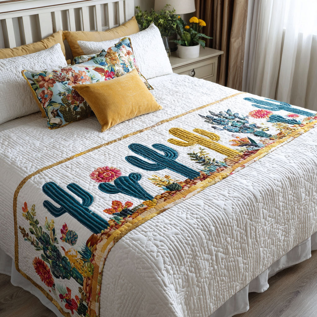 Wild Bloom West Quilted Bed Runner Bed Room Decoration Cactus For Birthday Gift