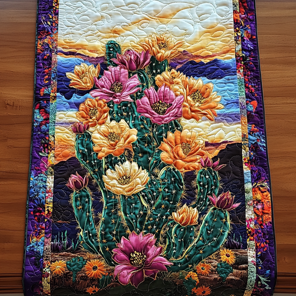 Wild Blossom Quilted Table Runner Dinner Table Decor Novelty Cactus Gifts