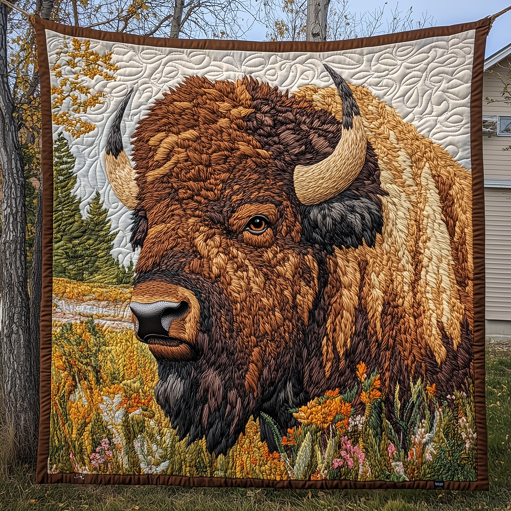 Wild Buffalo Quilted Blanket Rustic Wildlife Unique Buffalo Bison Merchandise
