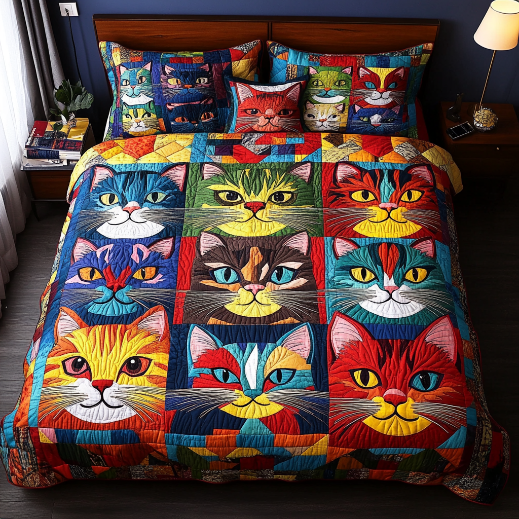 Wild Cat Quilted Bedding Set Bed Decorations Cat Christmas Present Ideas