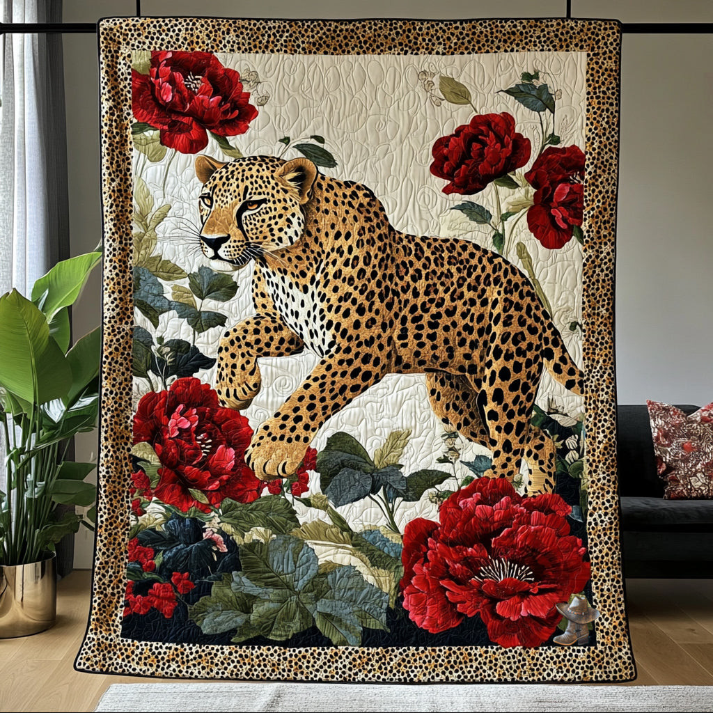 Wild Cheetah Xmas Quilted Blanket Blanket Coolf Gifts For Animal Lovers
