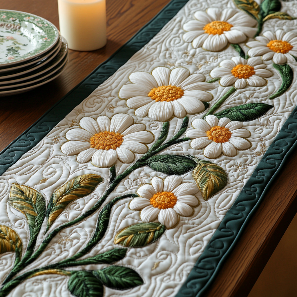 Wild Daisy Meadow Quilted Table Runner Dining Table Decor Ideas Flower Daisy Birthday Gifts