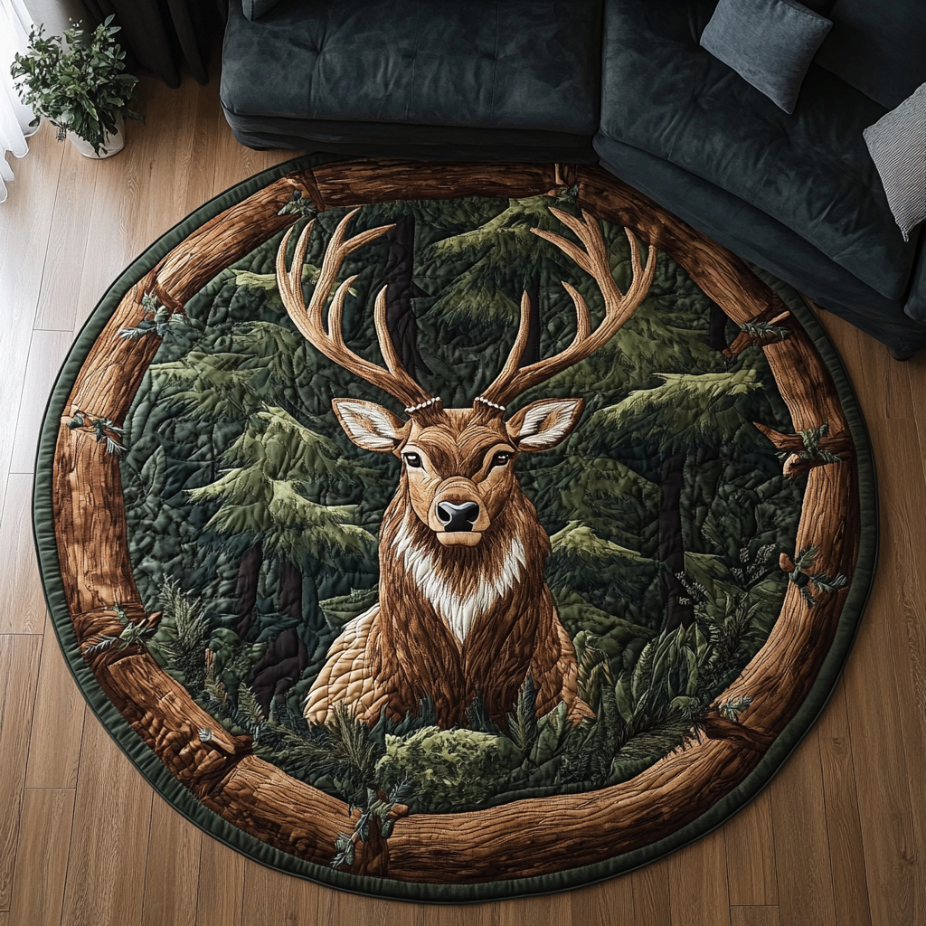 Wild Deer Quilted Round Mat Door Entrance Decor Christmas Gift Ideas For Farmers