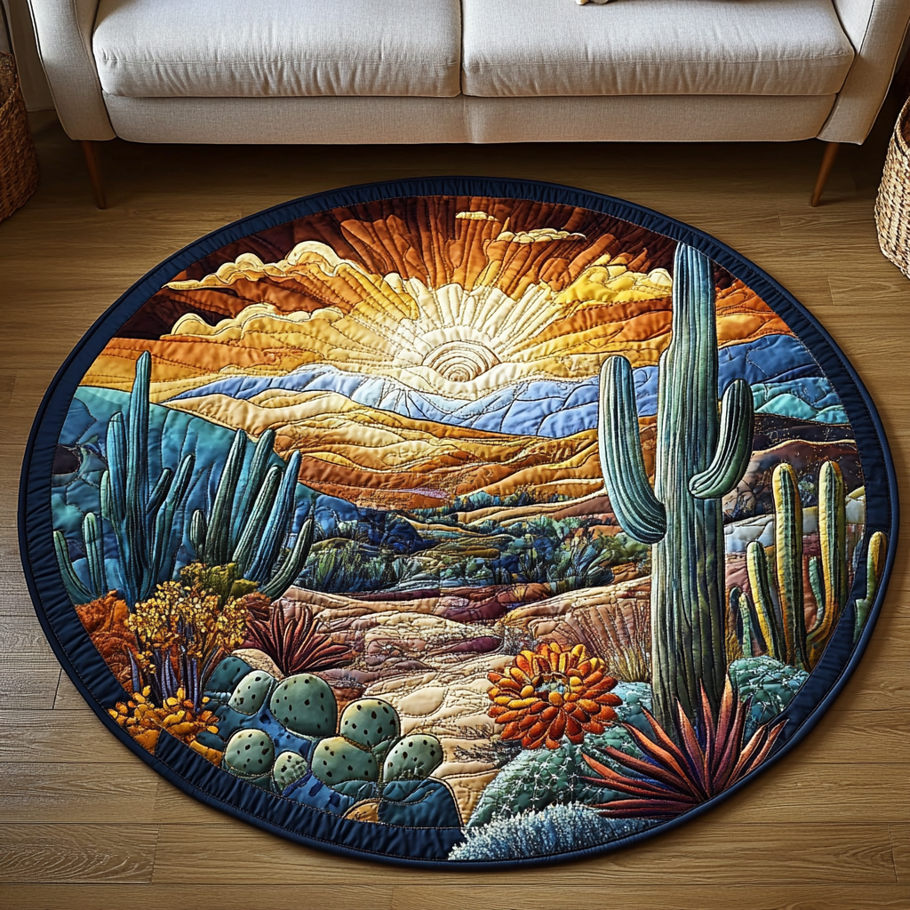Wild Desert Beauty Quilted Round Mat Entrance Way Ideas Best Unique Cactus Gifts