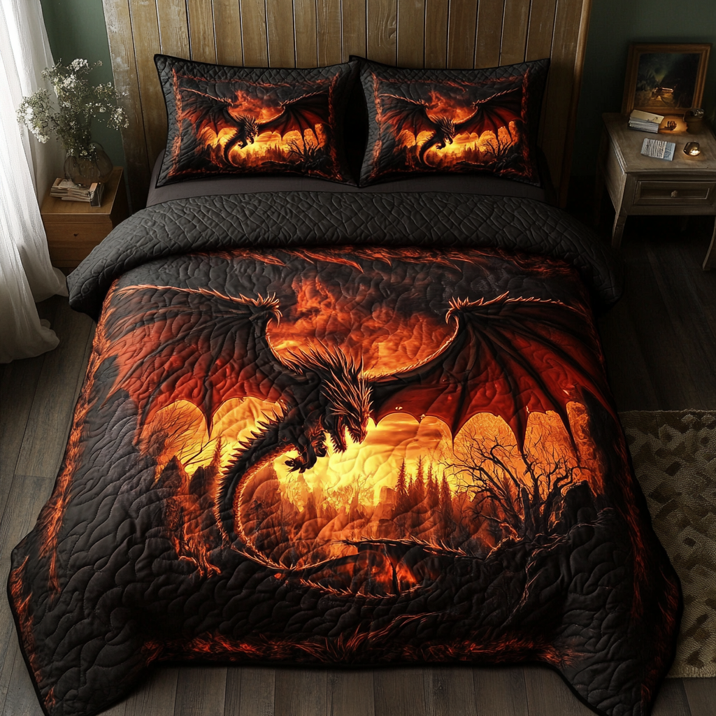 Wild Dragon Quilted Bedding Set Holiday Duvet Cover Set Best Gifts For Dragon Lovers