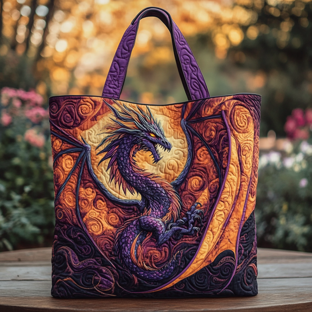 Wild Dragon Quilted Tote Bag Dragonfly Gift Ideas