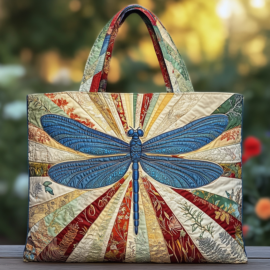 Wild Dragonfly Quilted Tote Bag Dragonfly Gift Items