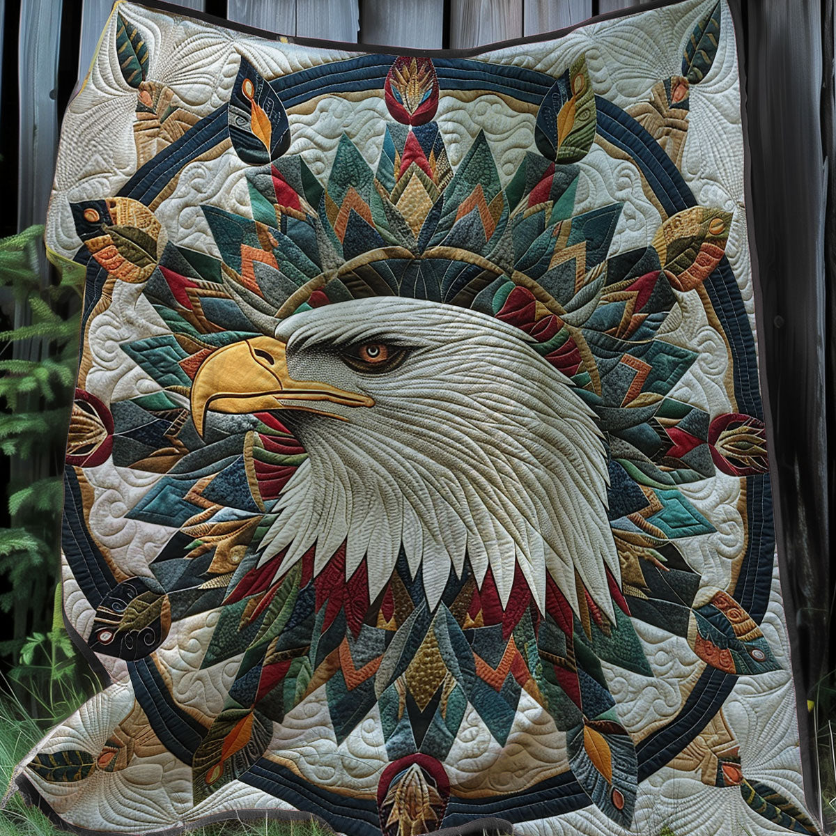 Wild Eagle Quilt Blanket King Size Blanket Patriotic Gifts For Dad