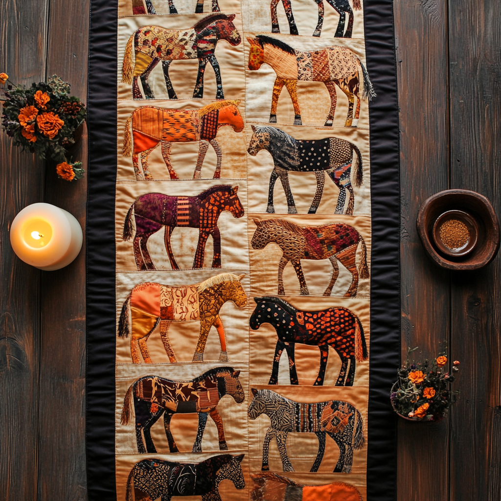 Wild Elegance Quilted Table Runner Dining Table Decor Gift For Horse Lover
