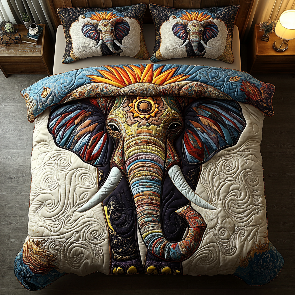 Wild Elephant Quilted Bedding Set Christmas Bedding Duvet Cover Unique Elephant Themed Gifts