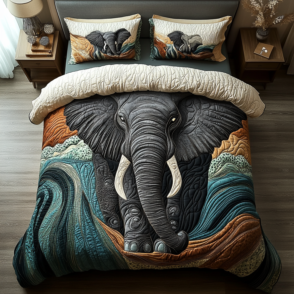 Wild Elephant Quilted Bedding Set Holiday Duvet Covers Elephant Gifts For Him