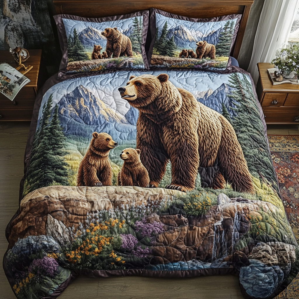 Wild Embrace Quilted Bedding Set Bedroom Decorations Bear Theme Gifts