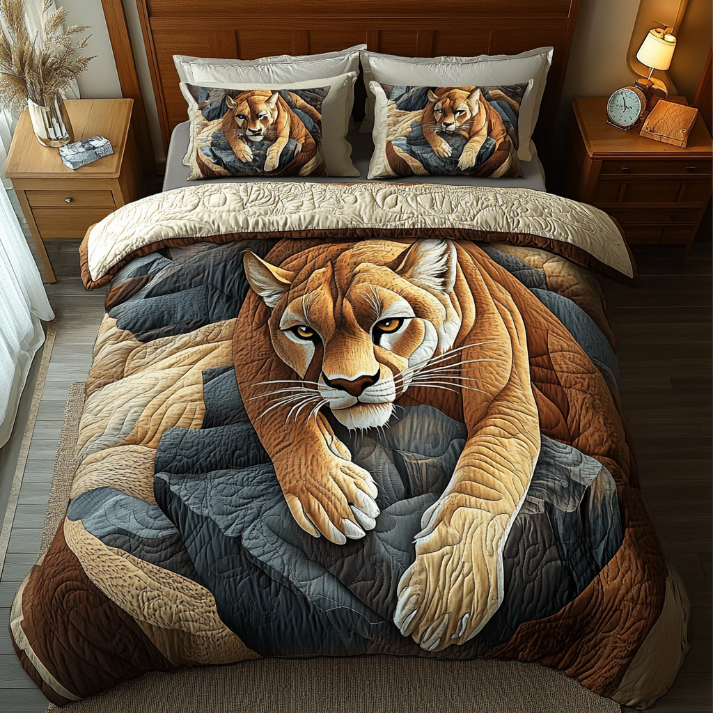 Wild Encounter Quilted Bedding Set Best Bedspread Set Christmas Presents For Lion Lovers