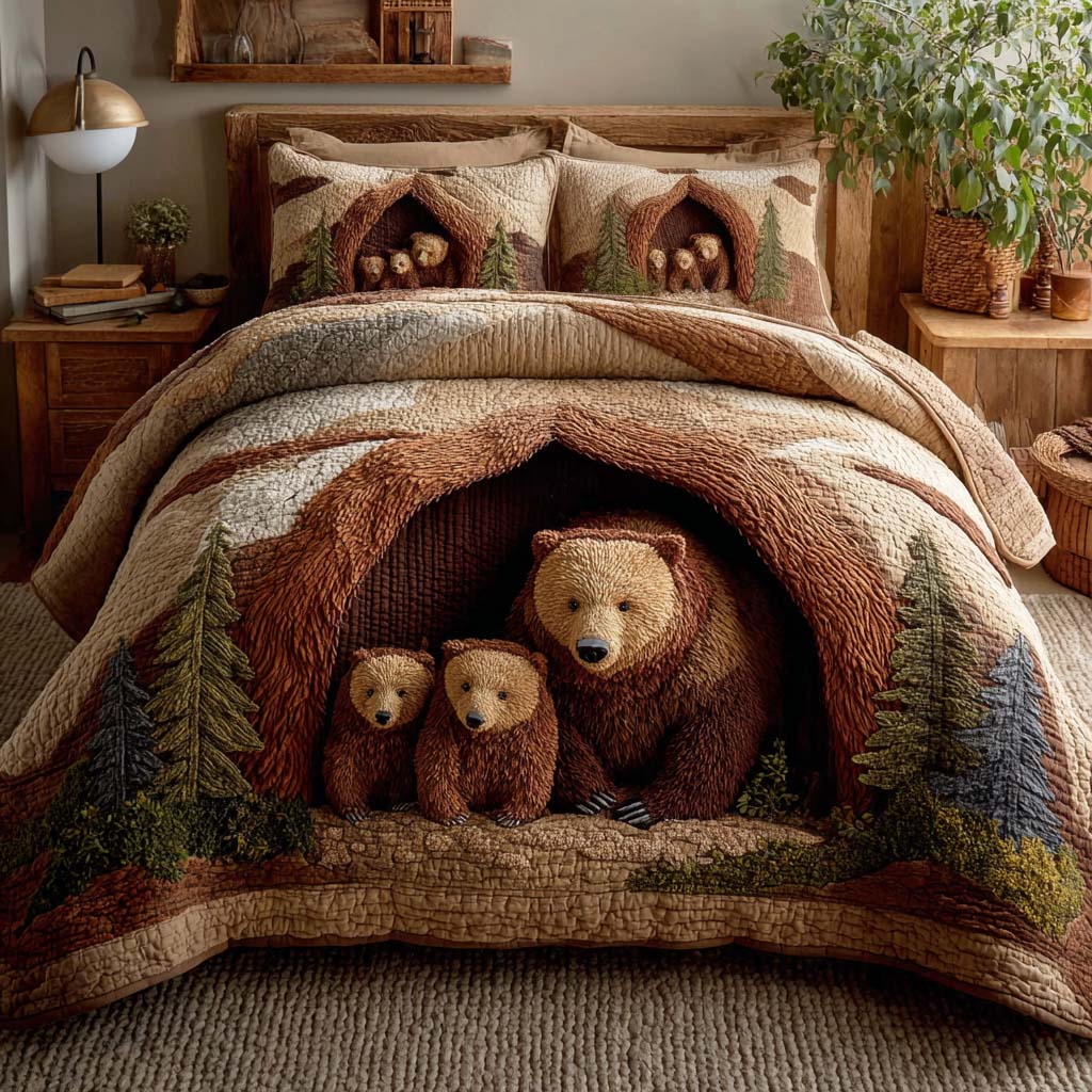 Wild Fang Quilted Bedding Set Aesthetic Room Decor Bear Theme Gifts
