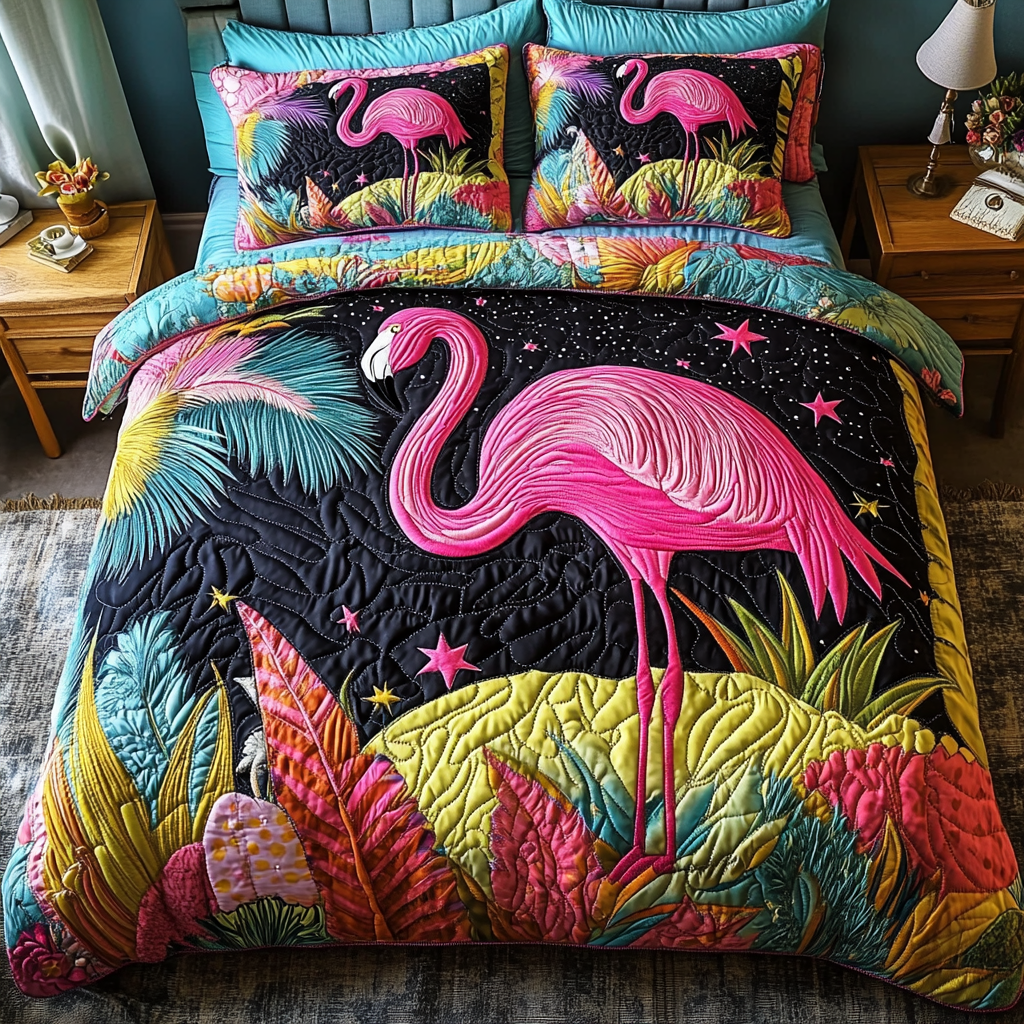 Wild Flamingo Quilted Bedding Set Bedroom Decorations Flamingo Inspired Gifts