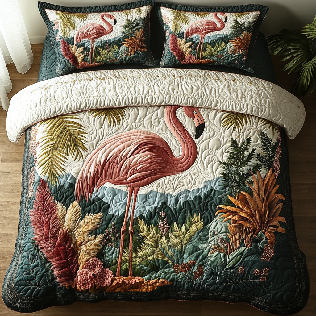 Wild Flamingo Quilted Bedding Set Best Bed Sheet Set Gifts For Flamingo Lovers