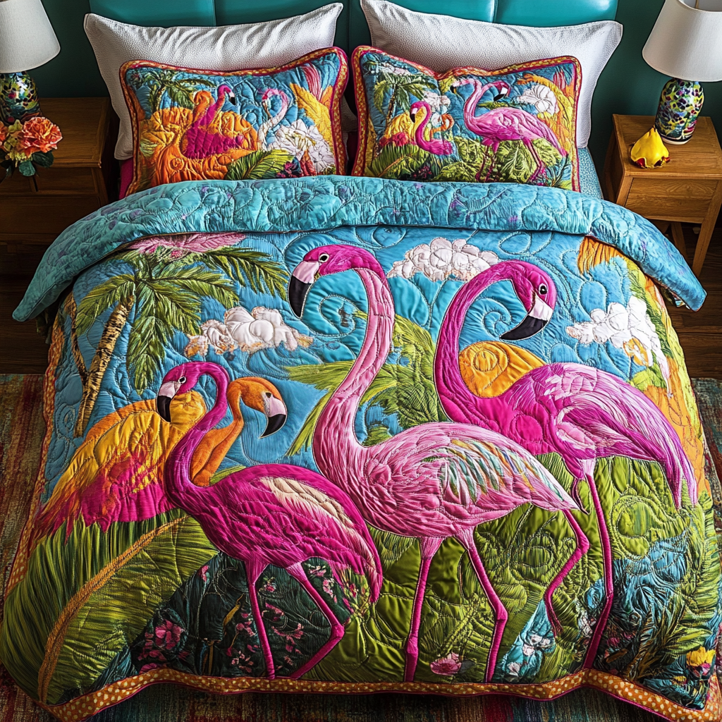 Wild Flamingo Quilted Bedding Set Best Comforter Sets Flamingo Themed Birthday Gifts