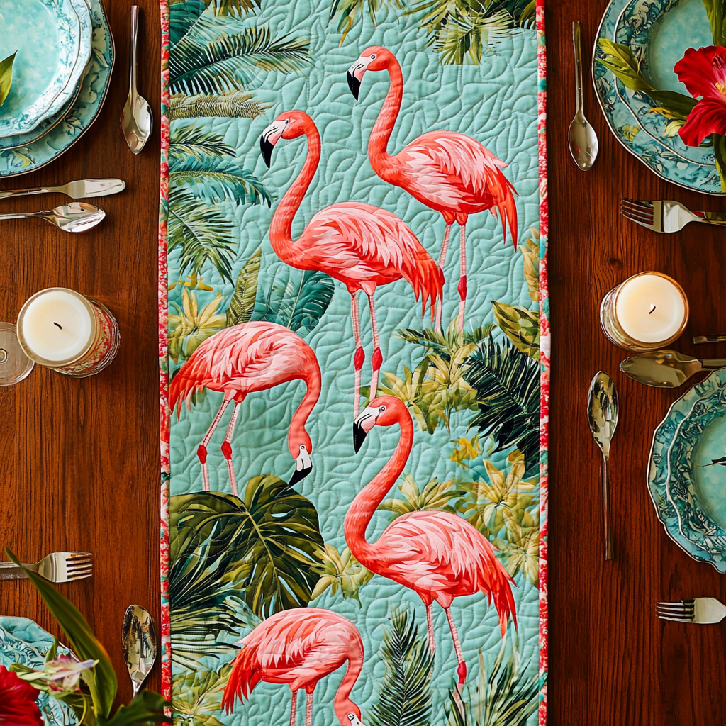 Wild Flamingo Quilted Table Runner Dining Decor Awesome Gifts For Flamingo Lovers