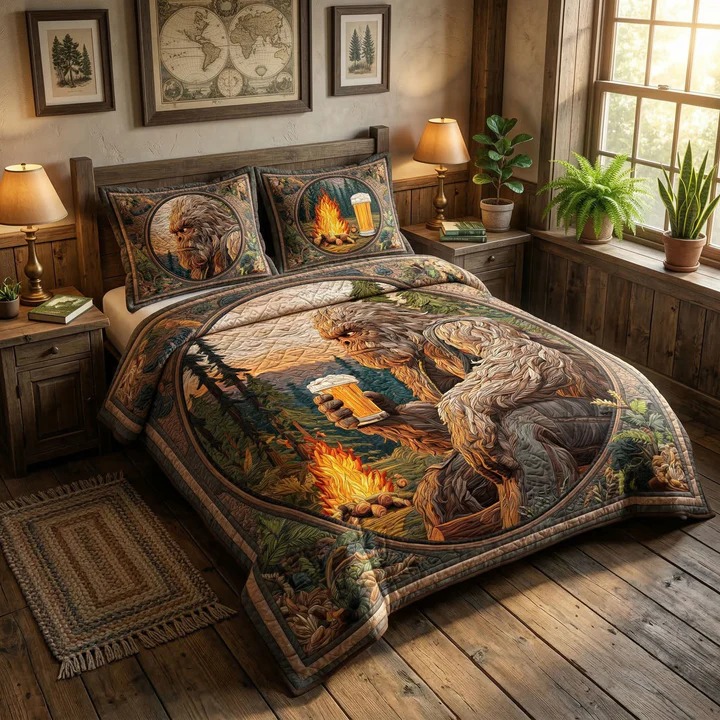 Wild Forest Quilted Bedding Set Woodland Bedroom Decor Cozy Home Gift For Cabin Lovers