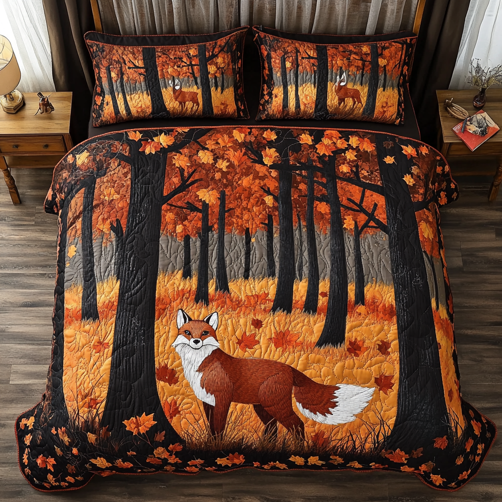 Wild Fox Quilted Bedding Set Autumn Sheet Set Fox Gifts For Him Her