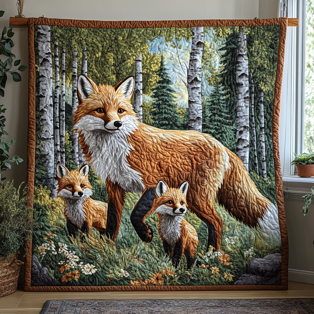 Wild Fox Quilted Blanket Sofa Couch Throw Blanket Cute Fox Themed Gifts