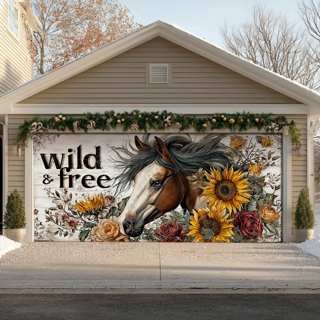 Wild Free Horse Garage Door Banner Animal Decorations Home Decor Gifts For Horse Lovers