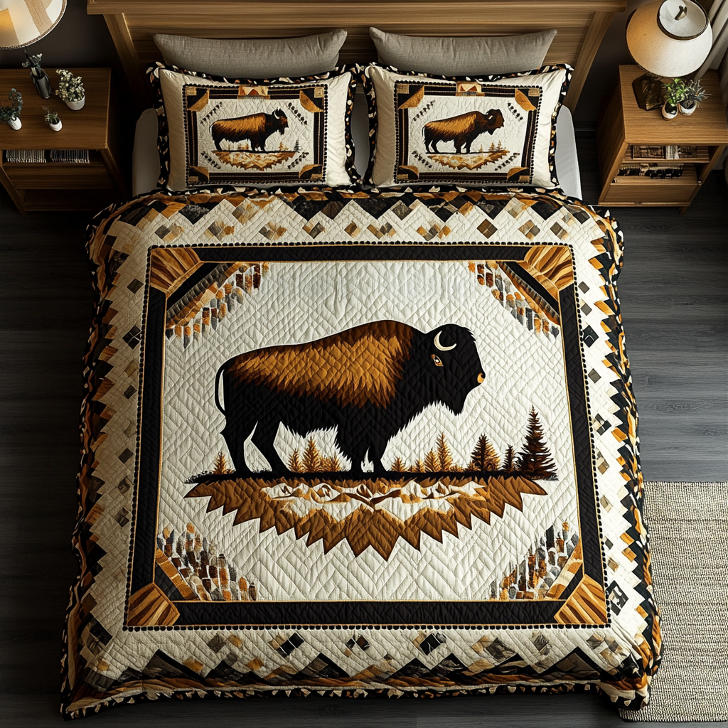Wild Frontier Quilted Bedding Set Bedroom Decor Ideas Bison Gifts For Men