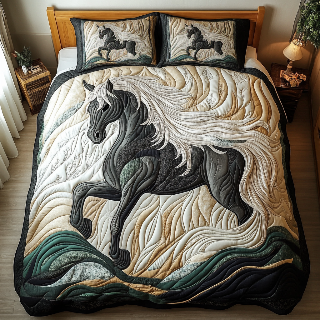 Wild Gallop Quilted Bedding Set Cool Bedroom Decor Horse Themed Christmas Gifts