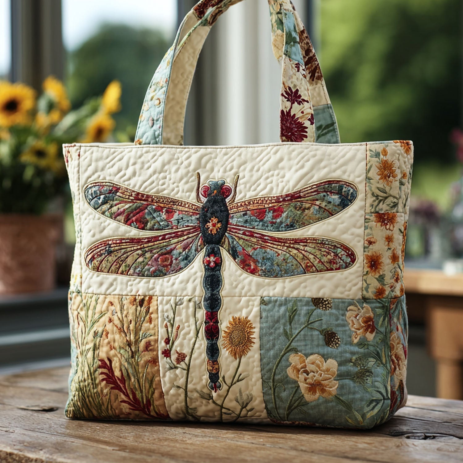 Wild Garden Drift Quilted Tote Bag Dragonfly Themed Gift Items